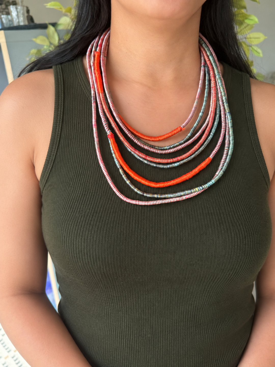 Multilayered Multicolored Thread Necklace