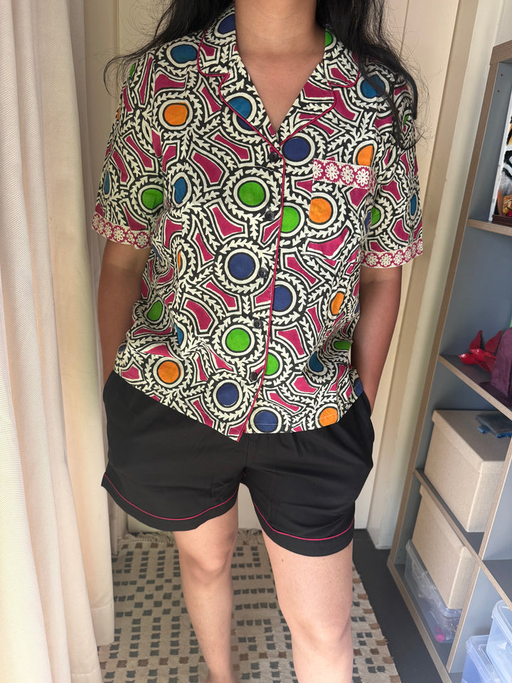 Designer Indian Print Cotton Night Suit - (Shirt and Shorts) Set of Two