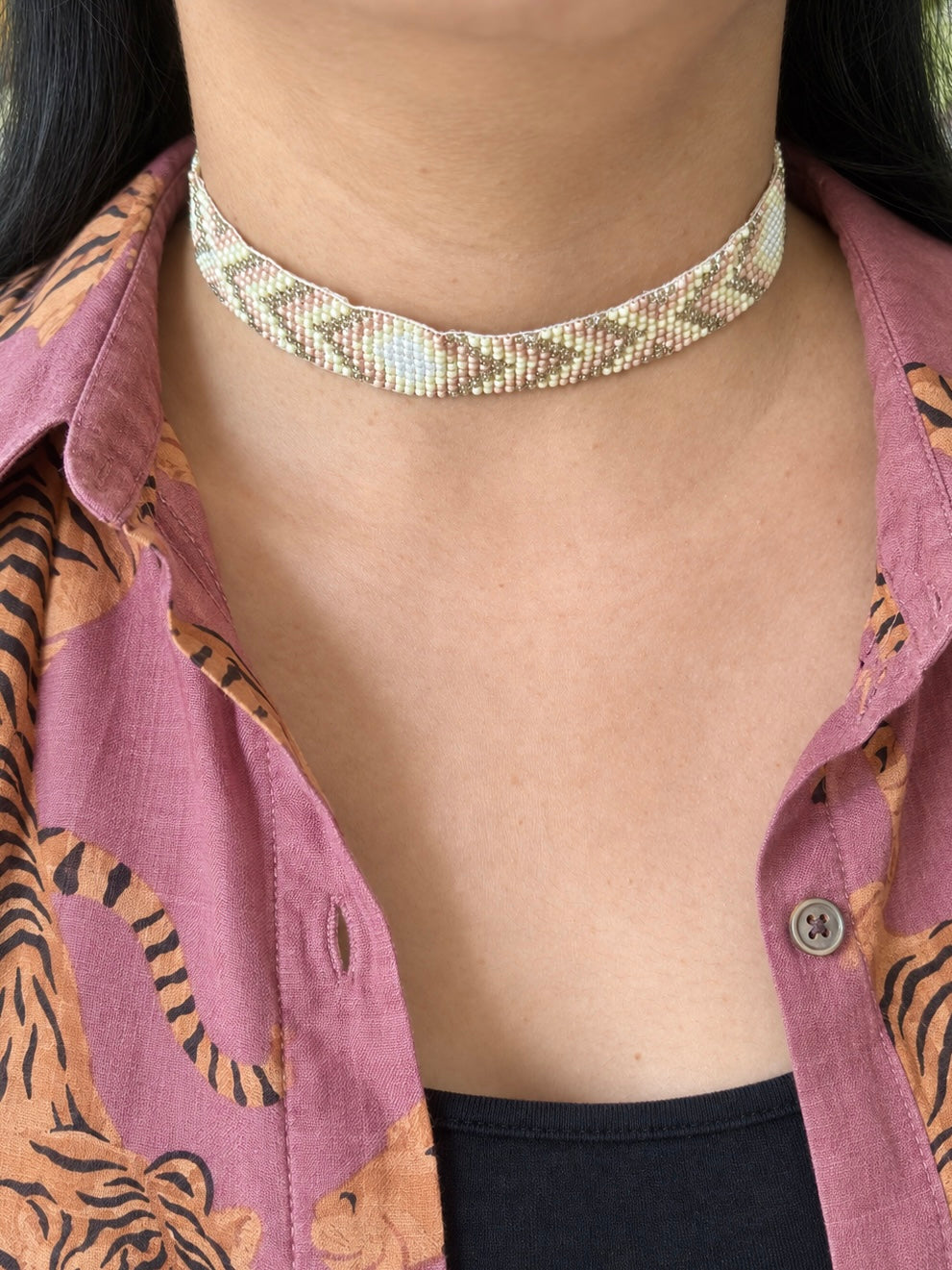 Aztec Pattern Beaded Choker Necklace