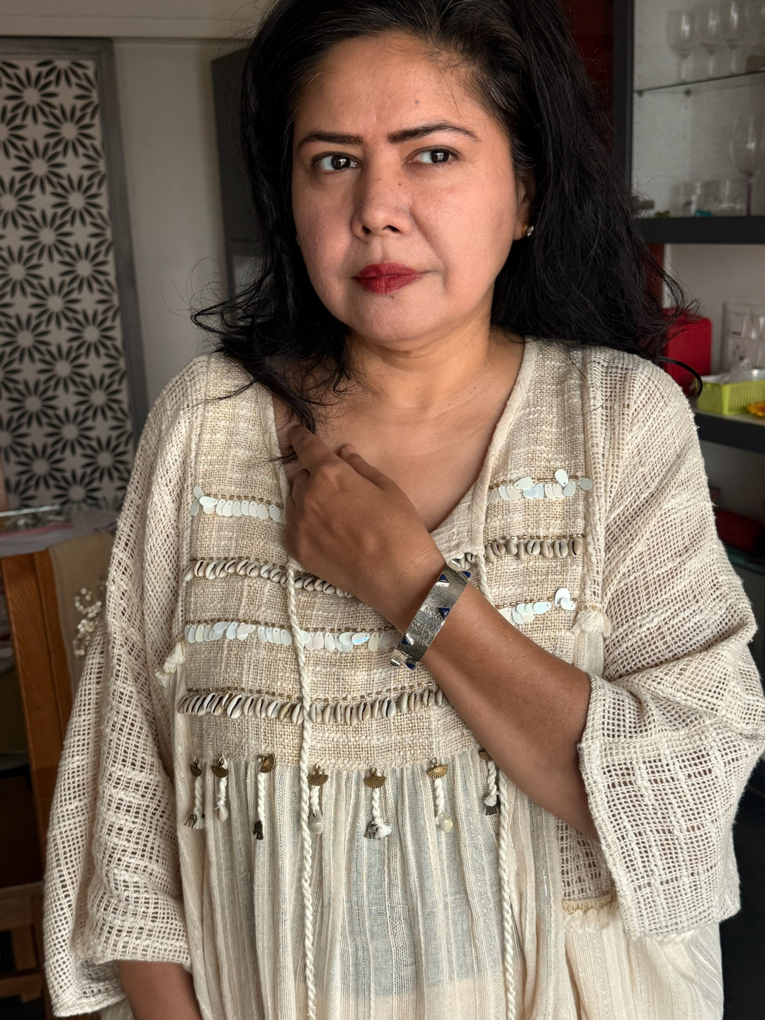 925 Silver Lapis Bangle | Textured Cuff | SHIVKA Jewelry