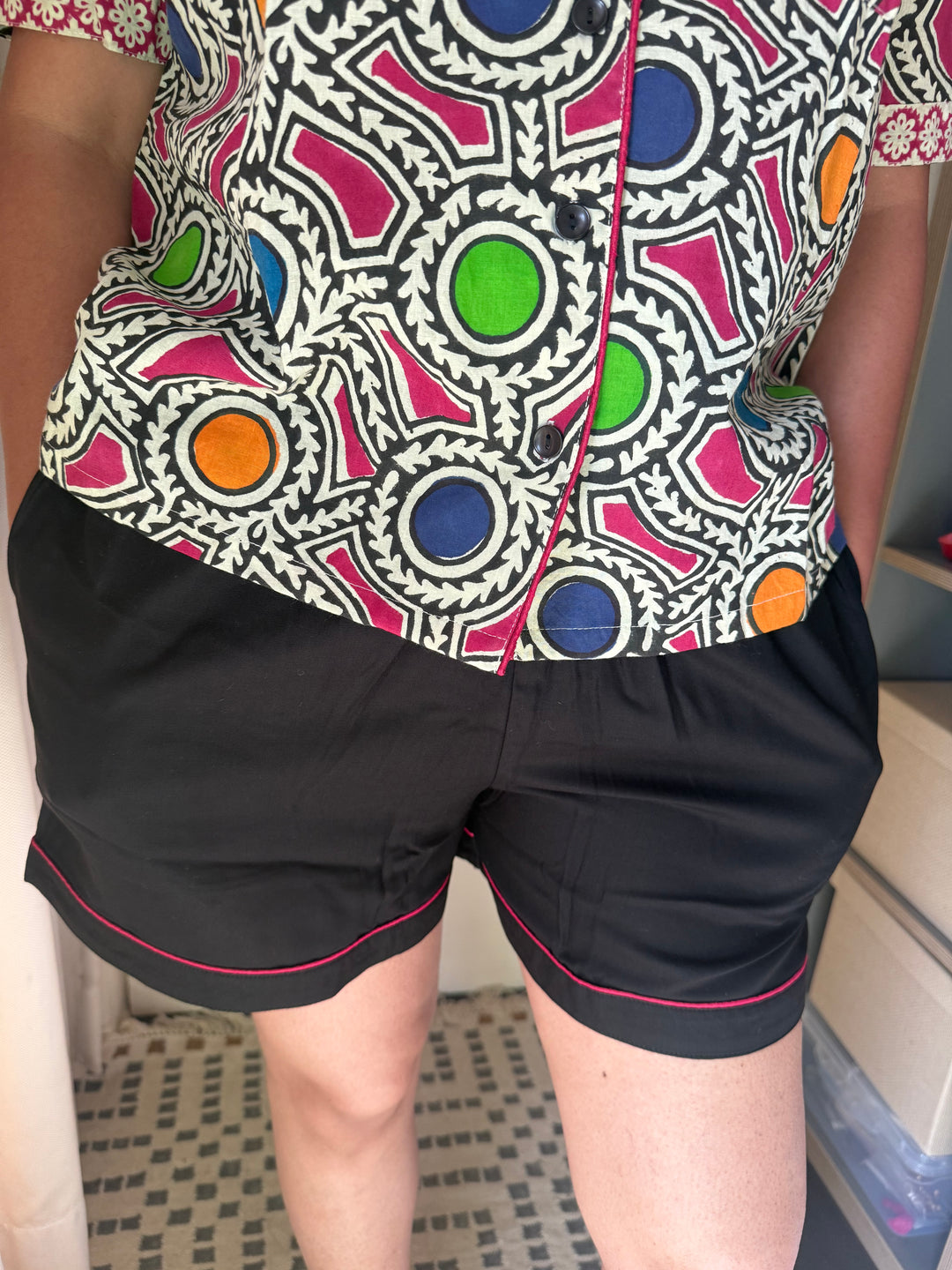 Designer Indian Print Cotton Night Suit - (Shirt and Shorts) Set of Two