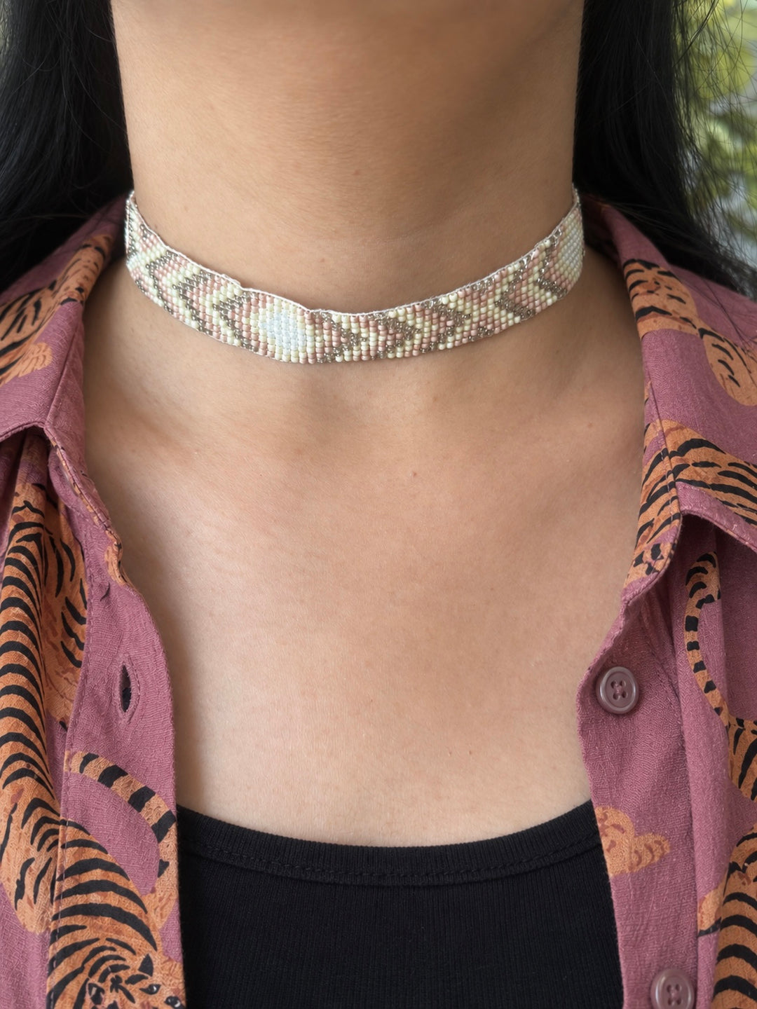 Aztec Pattern Beaded Choker Necklace