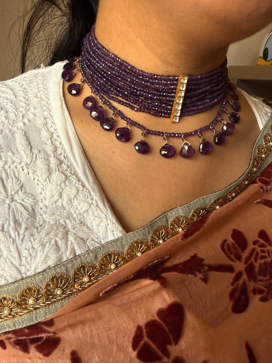 Handmade 925 Silver Amethyst Kundan Choker Necklace | SHIVKA
