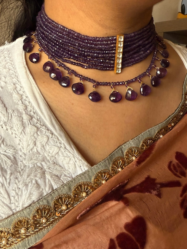 Handmade 925 Silver Amethyst Kundan Choker Necklace | SHIVKA