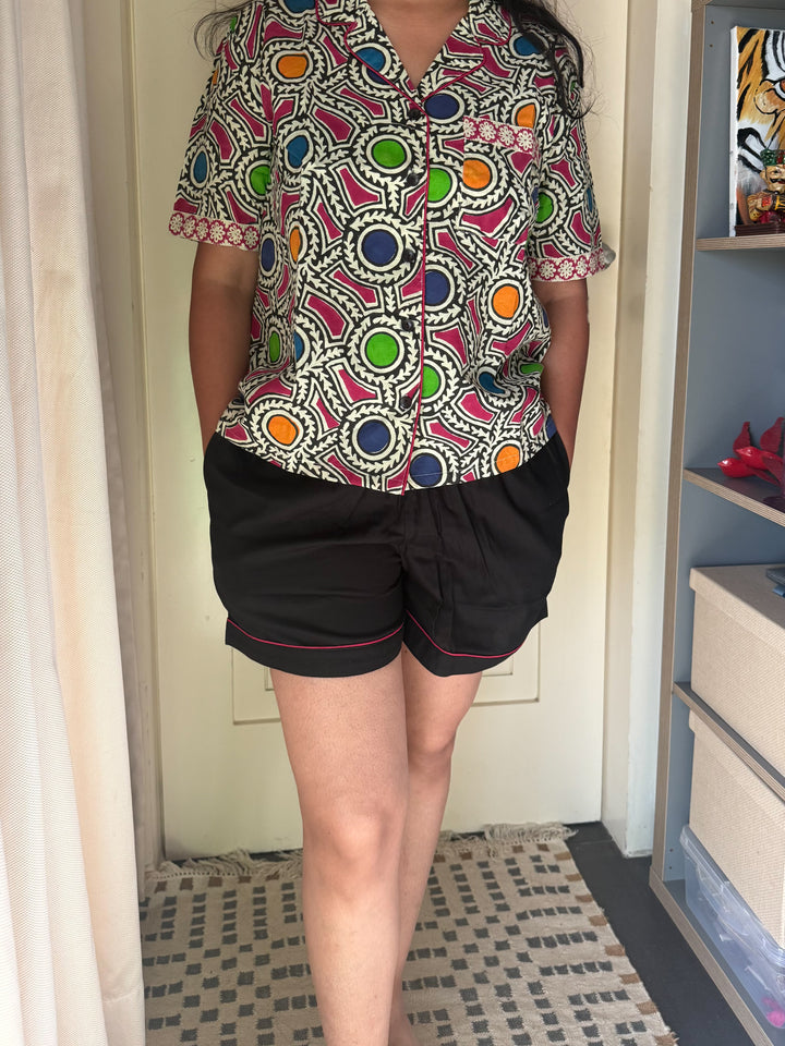 Designer Indian Print Cotton Night Suit - (Shirt and Shorts) Set of Two