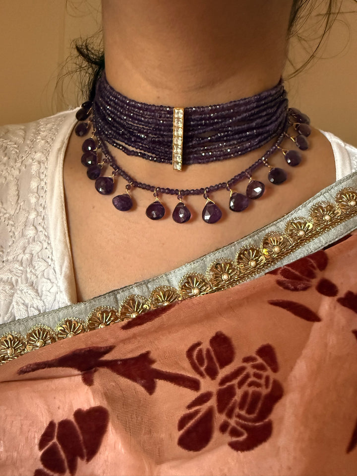 Handmade 925 Silver Amethyst Kundan Choker Necklace | SHIVKA