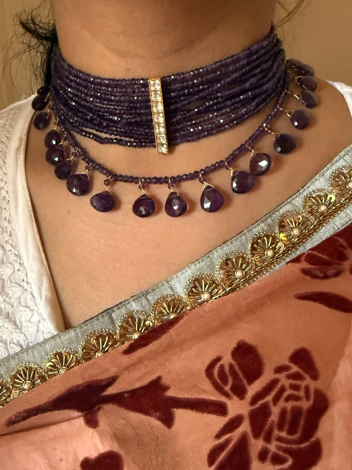 Handmade 925 Silver Amethyst Kundan Choker Necklace | SHIVKA