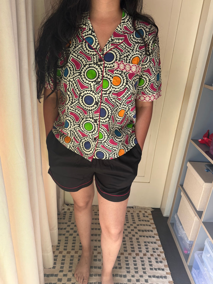 Designer Indian Print Cotton Night Suit - (Shirt and Shorts) Set of Two
