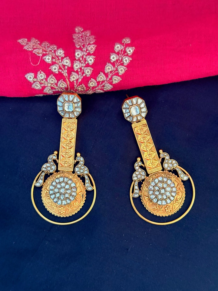 925 Silver Twin Peacock Kundan Earrings | SHIVKA