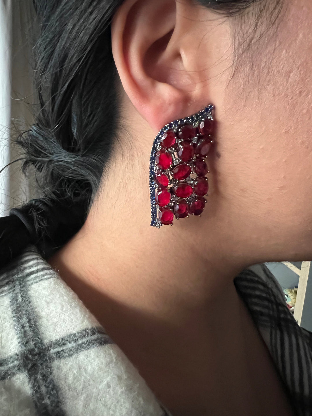 Elegant Designer Doublet Stone Stud Earrings | Brass & Stone Embellishments