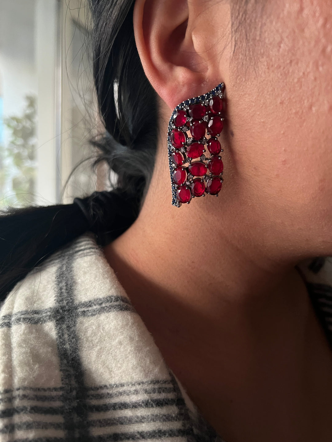 Elegant Designer Doublet Stone Stud Earrings | Brass & Stone Embellishments