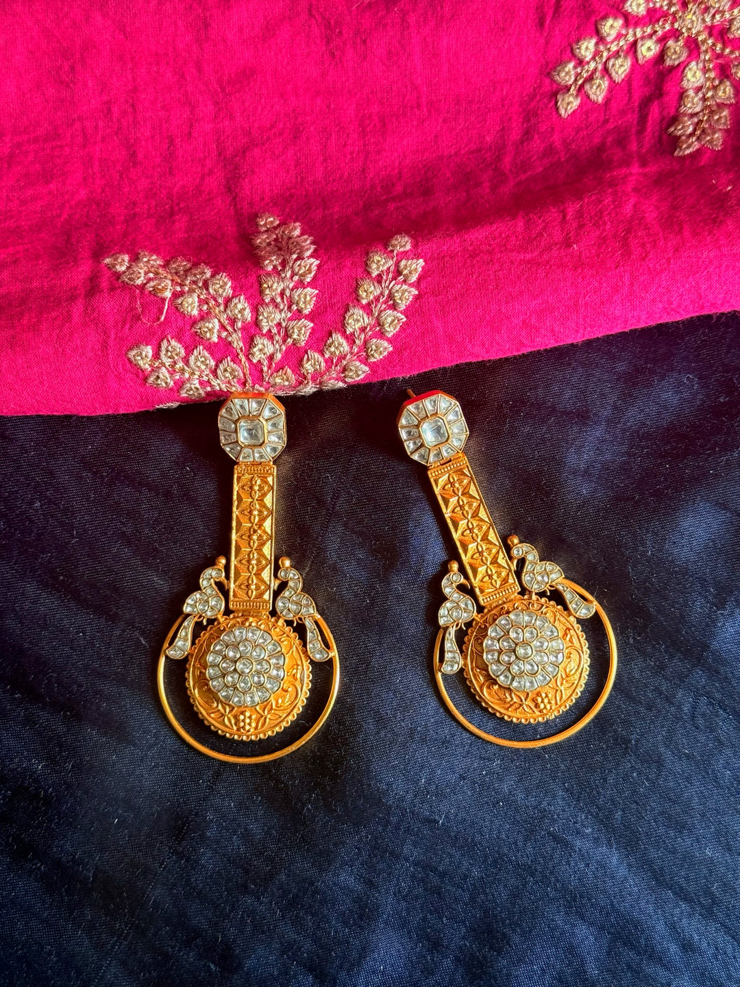 925 Silver Twin Peacock Kundan Earrings | SHIVKA
