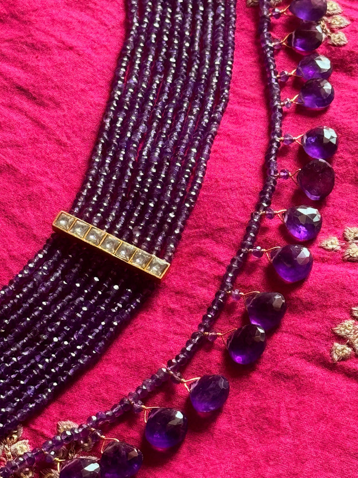 Handmade 925 Silver Amethyst Kundan Choker Necklace | SHIVKA