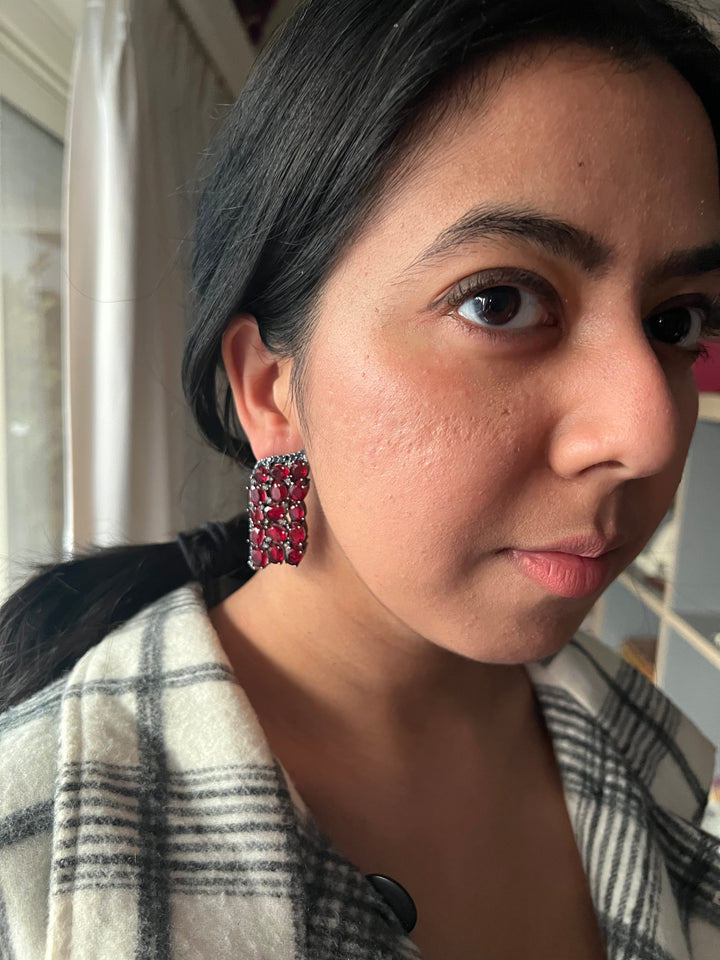 Elegant Designer Doublet Stone Stud Earrings | Brass & Stone Embellishments