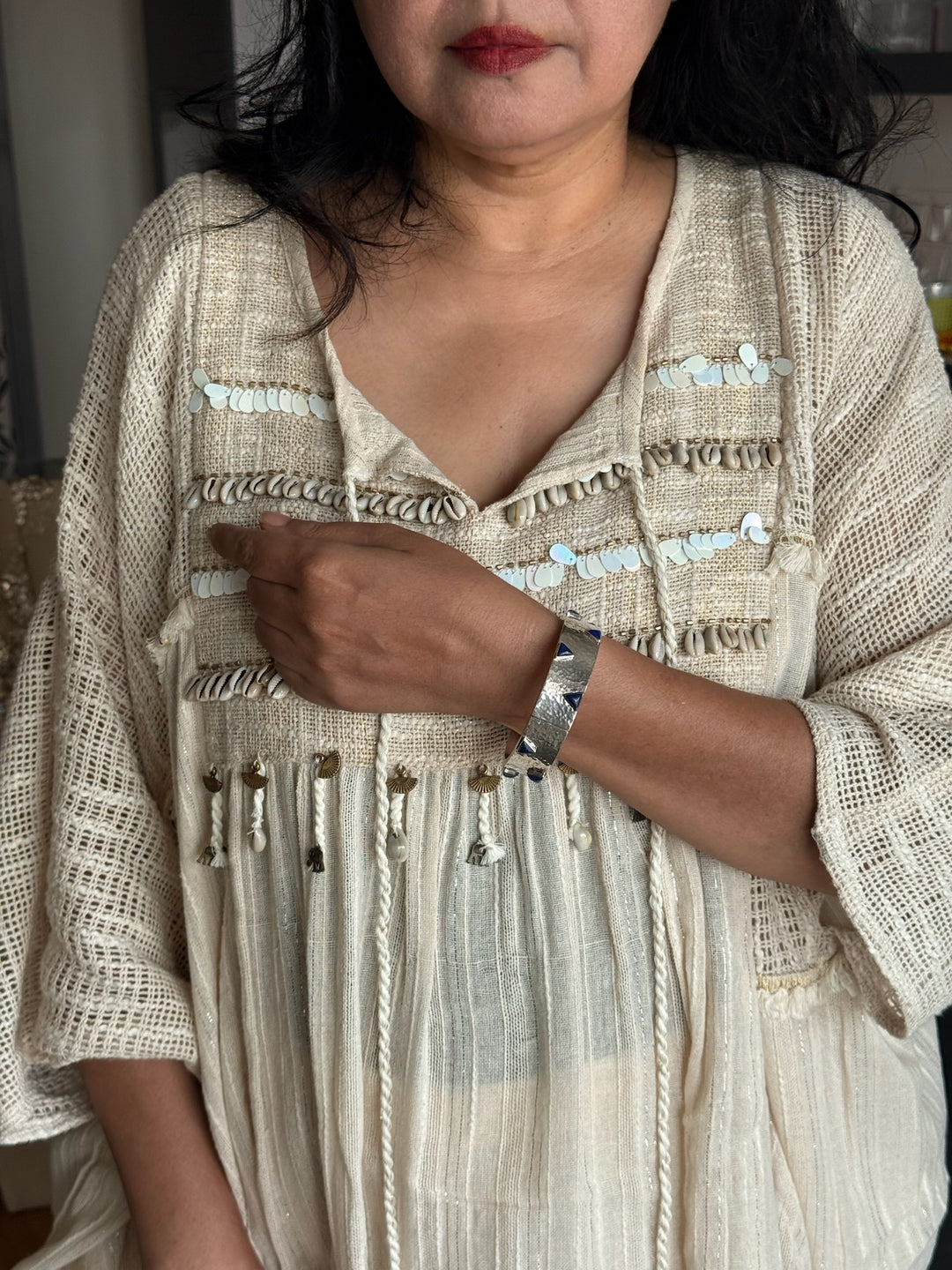 925 Silver Lapis Bangle | Textured Cuff | SHIVKA Jewelry