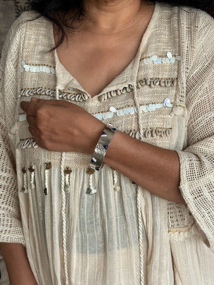 925 Silver Lapis Bangle | Textured Cuff | SHIVKA Jewelry