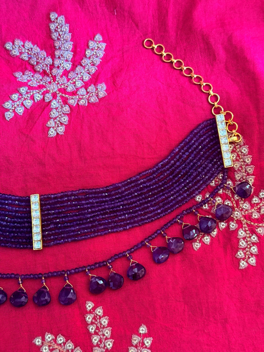 Handmade 925 Silver Amethyst Kundan Choker Necklace | SHIVKA