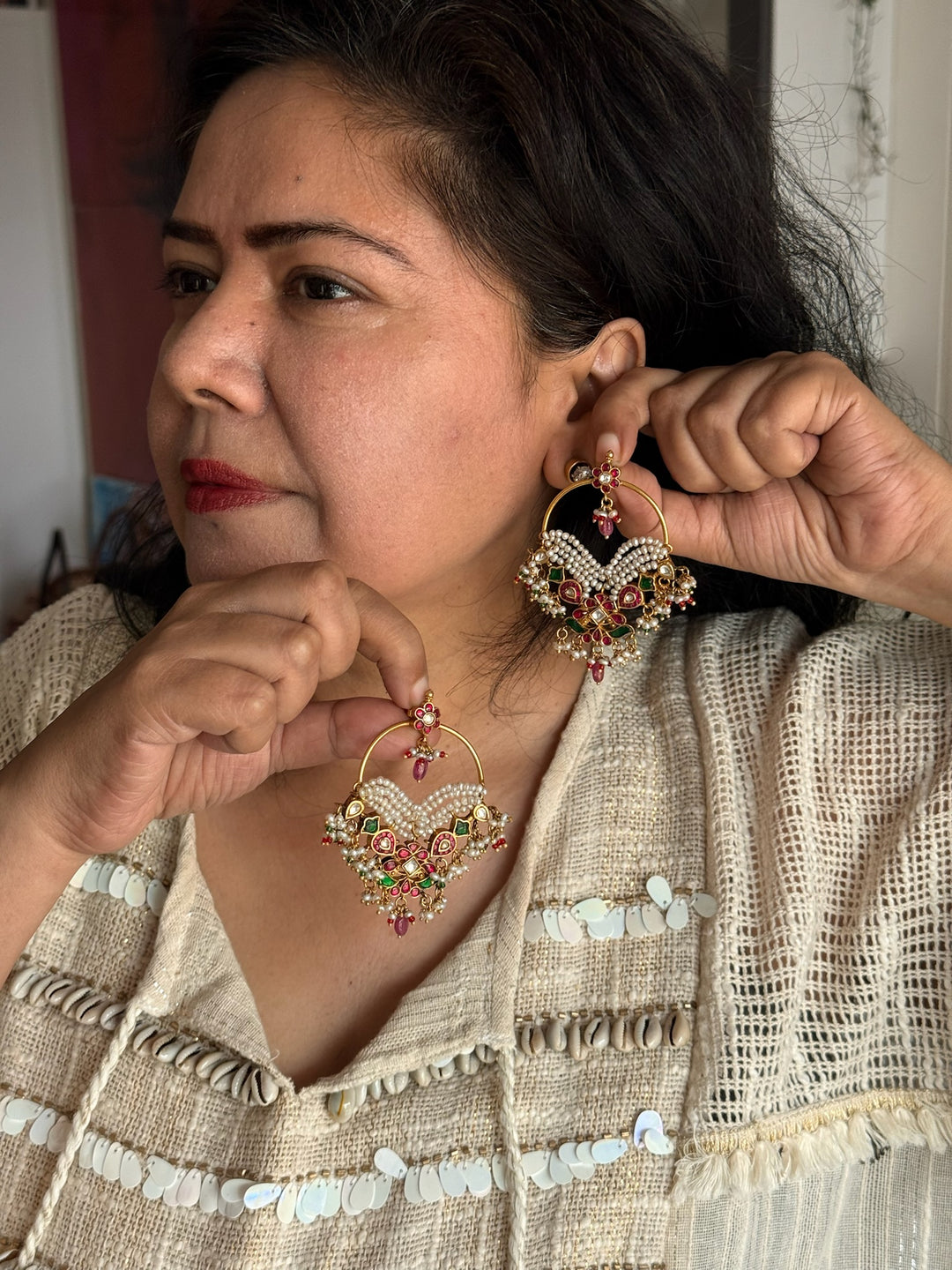 925 Silver Jadau Kundan Earrings | SHIVKA Bridal Earrings