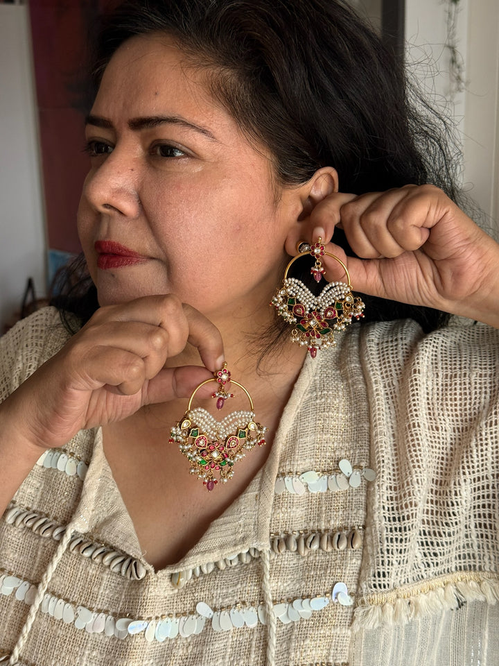 925 Silver Jadau Kundan Earrings | SHIVKA Bridal Earrings