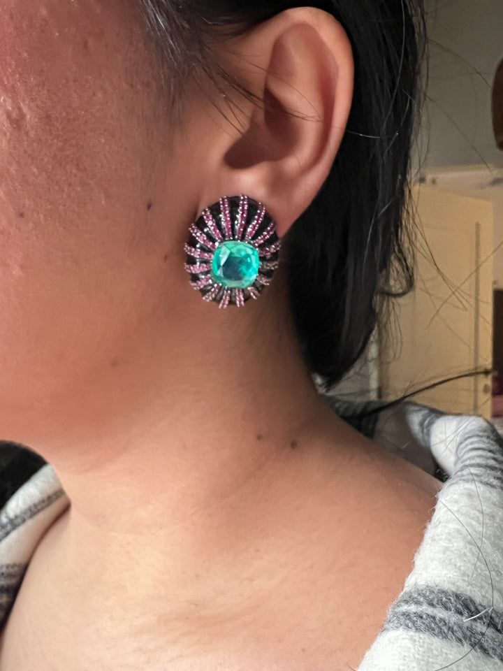 Elegant Designer Doublet Stone Stud Earrings | Brass & Stone Embellishments