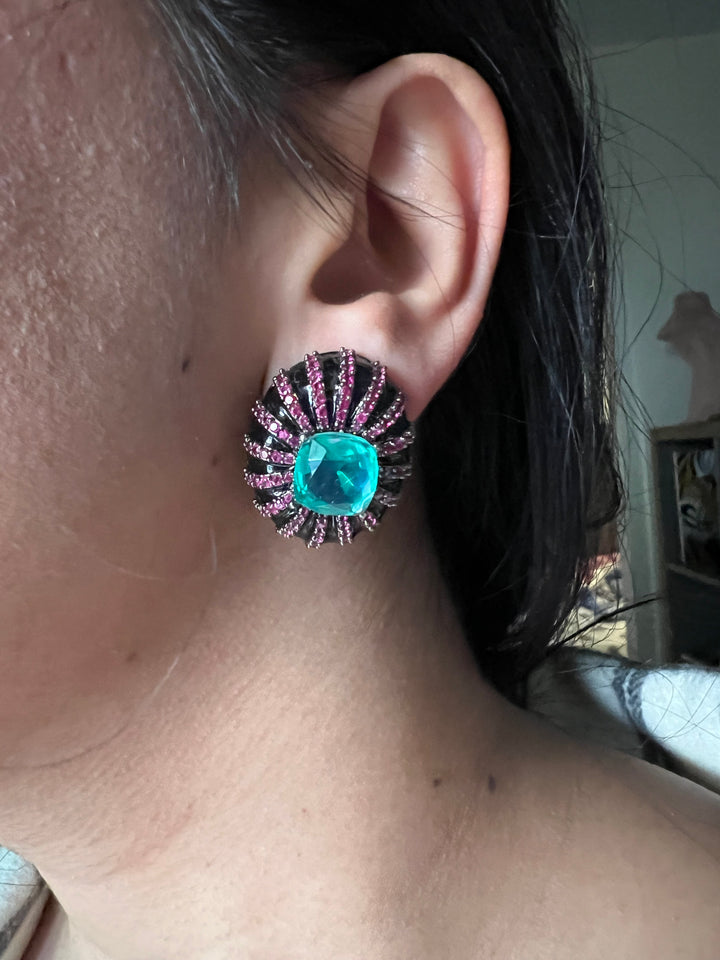 Elegant Designer Doublet Stone Stud Earrings | Brass & Stone Embellishments