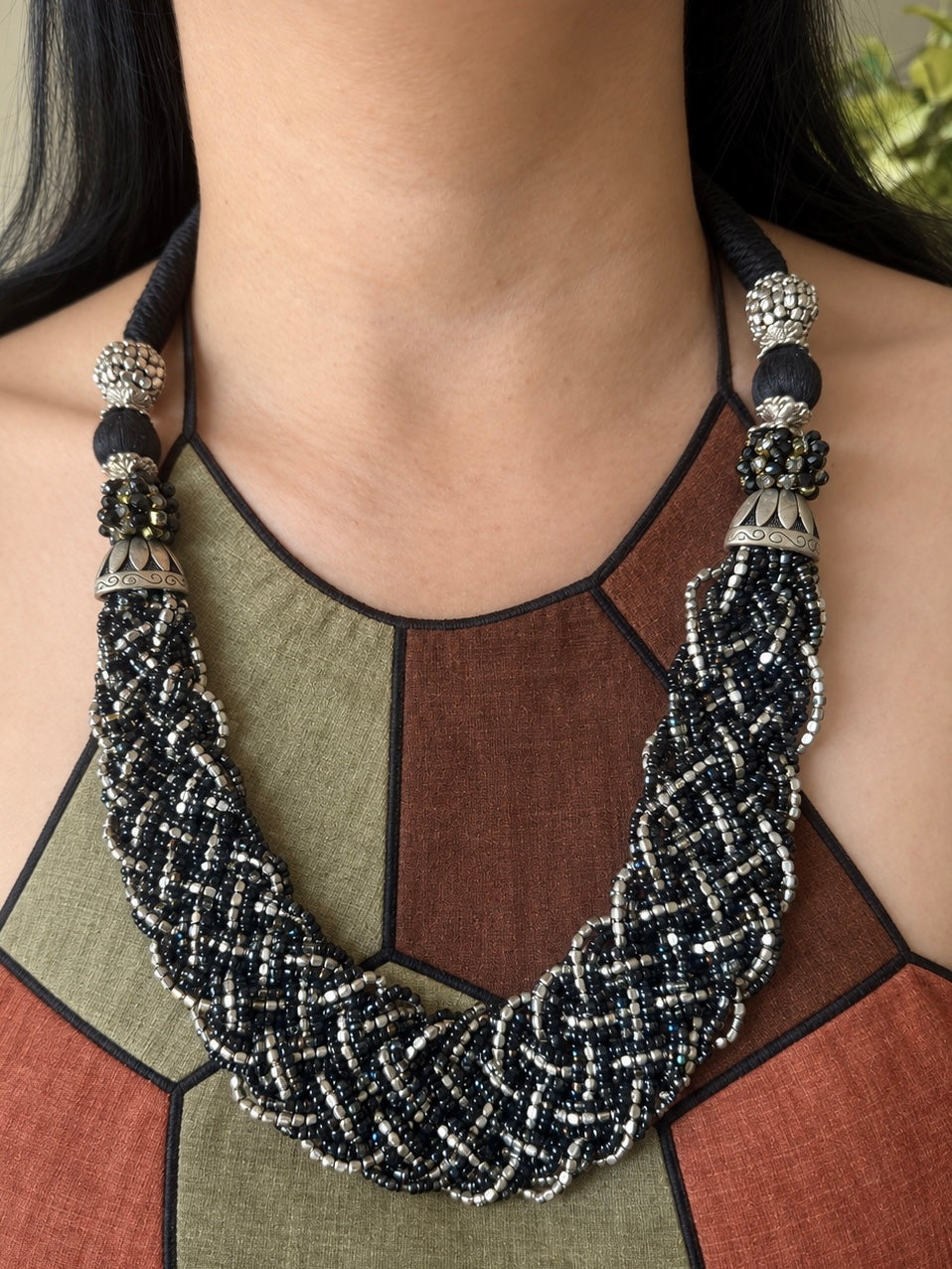 Black and Silver Statement Beaded Necklace