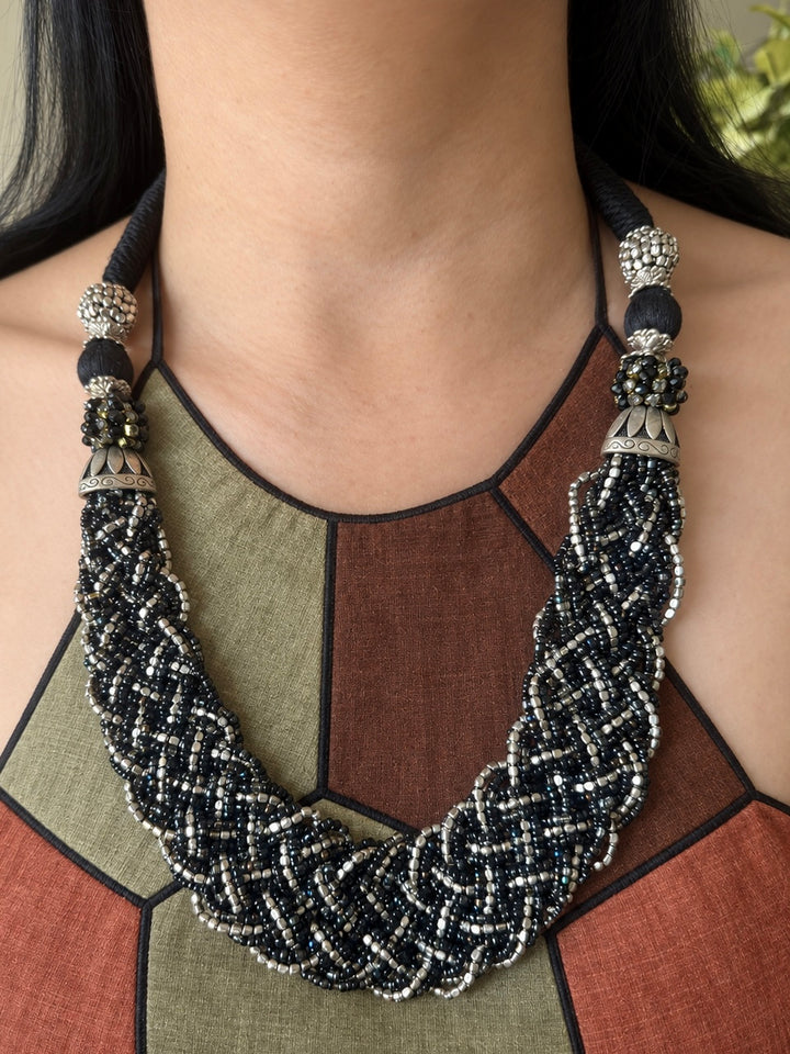 Black and Silver Statement Beaded Necklace