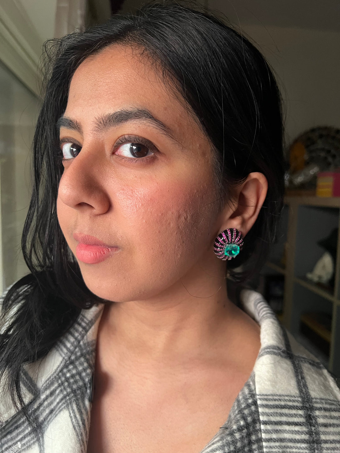 Elegant Designer Doublet Stone Stud Earrings | Brass & Stone Embellishments