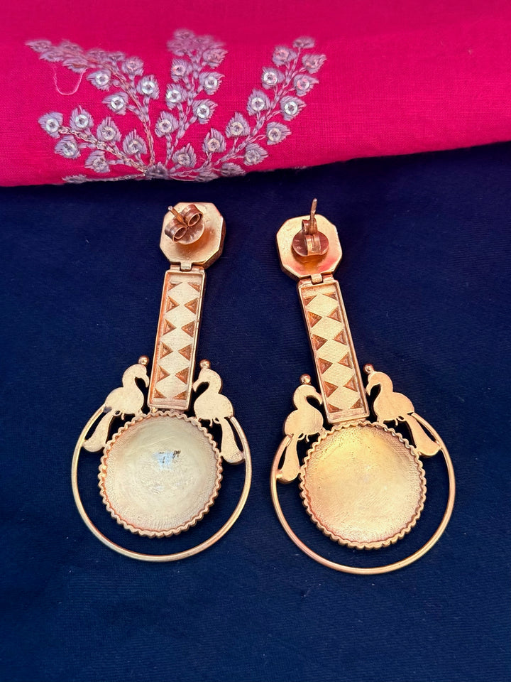 925 Silver Twin Peacock Kundan Earrings | SHIVKA