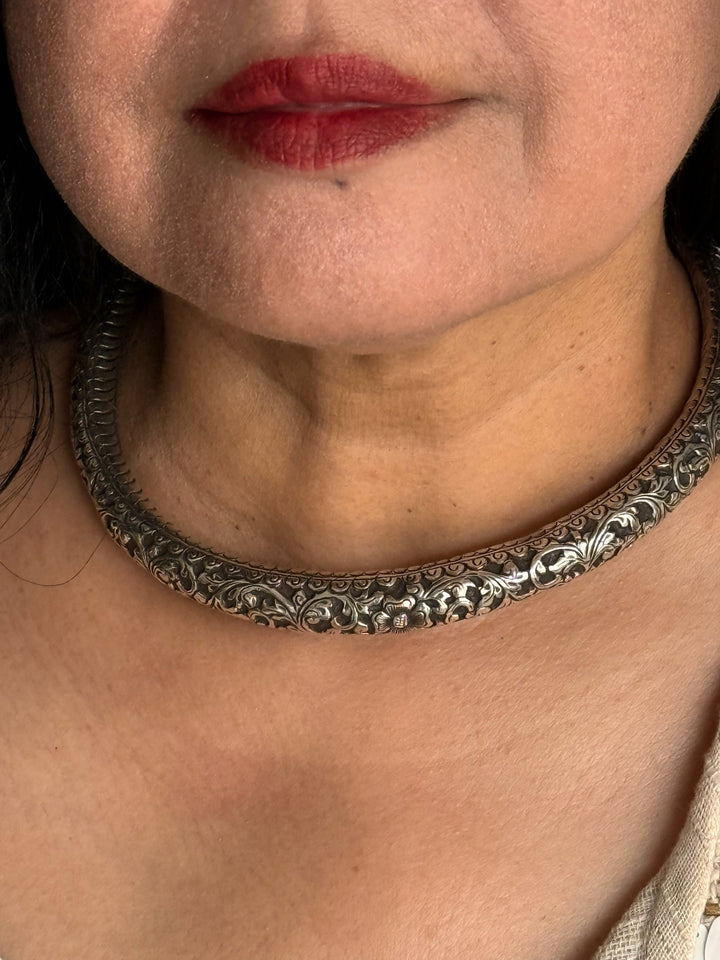 Tribal 925 Silver Hasli Necklace | SHIVKA Boho Jewelry