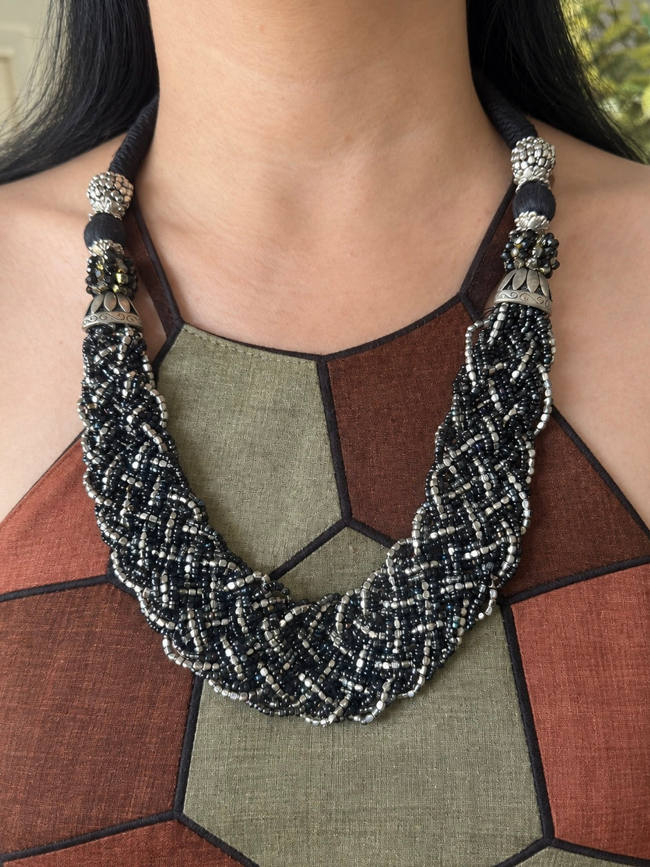 Black and Silver Statement Beaded Necklace