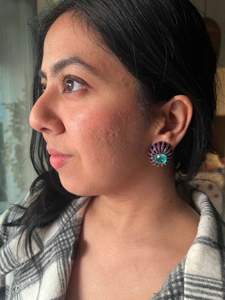 Elegant Designer Doublet Stone Stud Earrings | Brass & Stone Embellishments