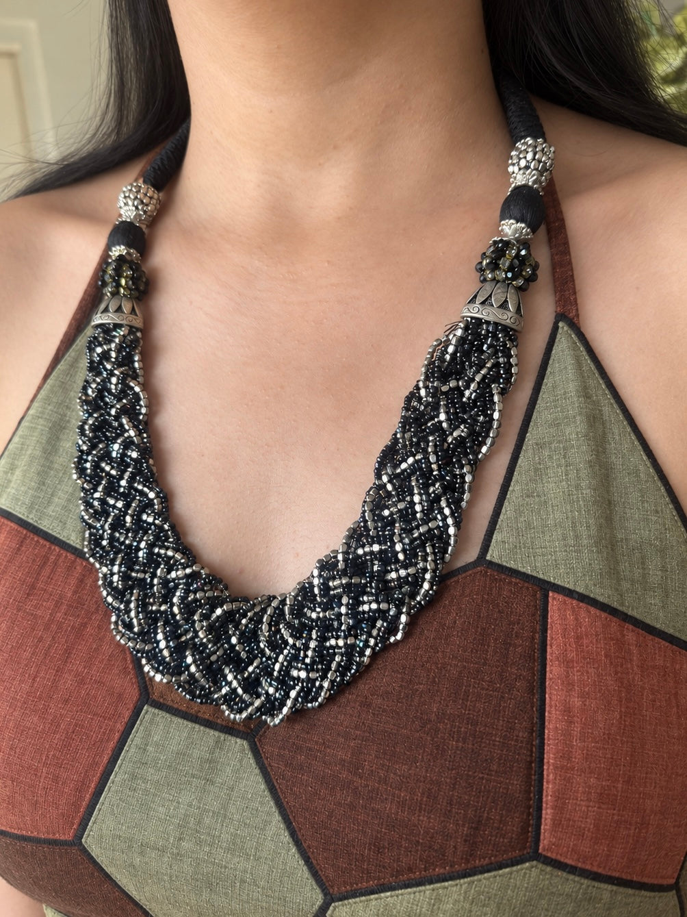 Black and Silver Statement Beaded Necklace