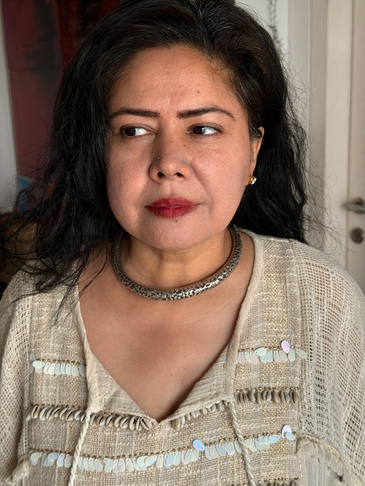 Tribal 925 Silver Hasli Necklace | SHIVKA Boho Jewelry