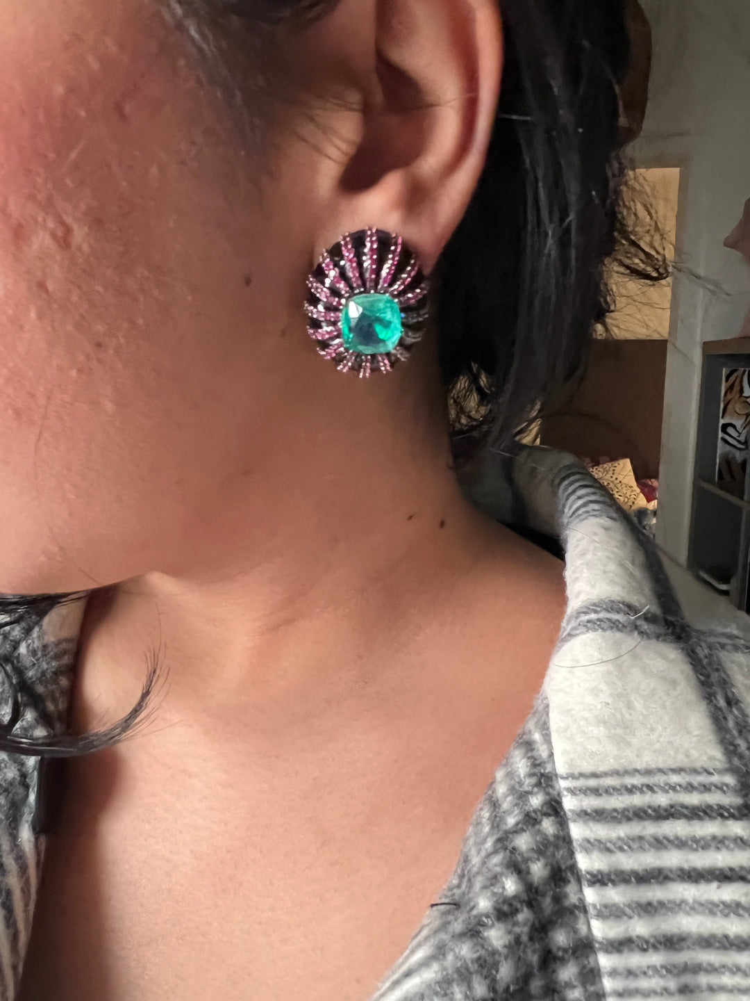 Elegant Designer Doublet Stone Stud Earrings | Brass & Stone Embellishments