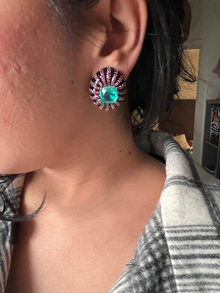 Elegant Designer Doublet Stone Stud Earrings | Brass & Stone Embellishments