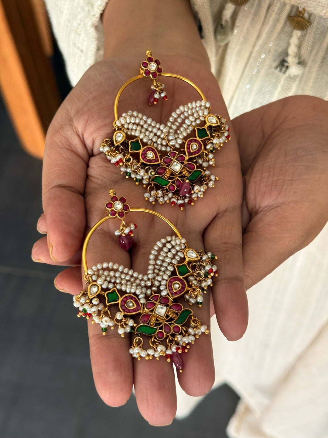925 Silver Jadau Kundan Earrings | SHIVKA Bridal Earrings