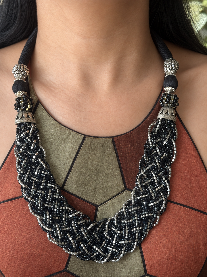 Black and Silver Statement Beaded Necklace