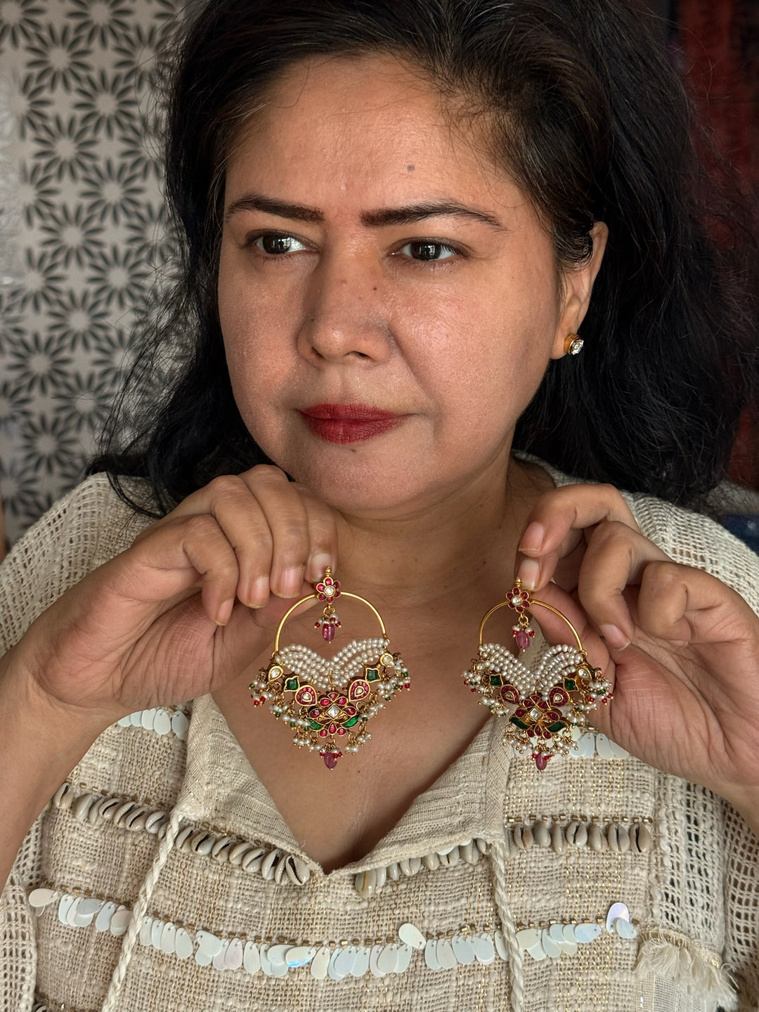 925 Silver Jadau Kundan Earrings | SHIVKA Bridal Earrings