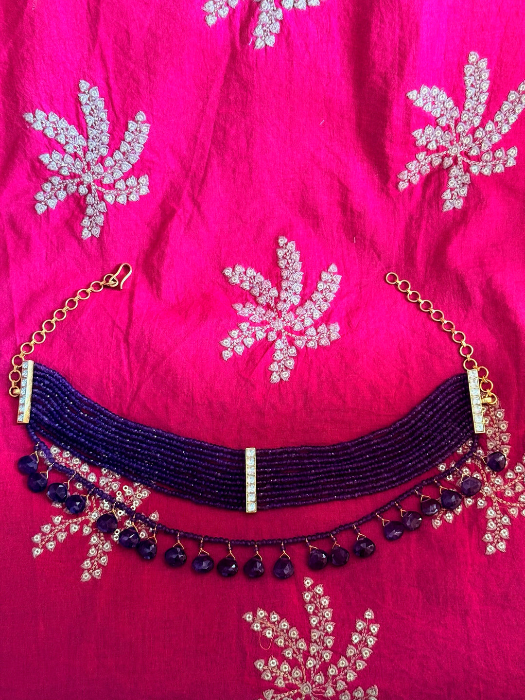 Handmade 925 Silver Amethyst Kundan Choker Necklace | SHIVKA