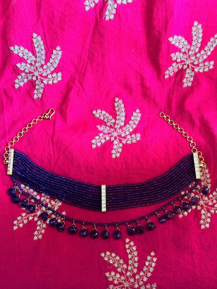 Handmade 925 Silver Amethyst Kundan Choker Necklace | SHIVKA