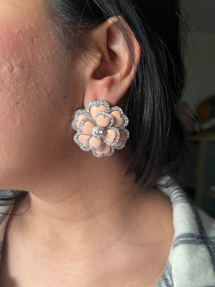 Elegant Designer Coral Stud Earrings | Brass & Stone Embellishments (Copy)