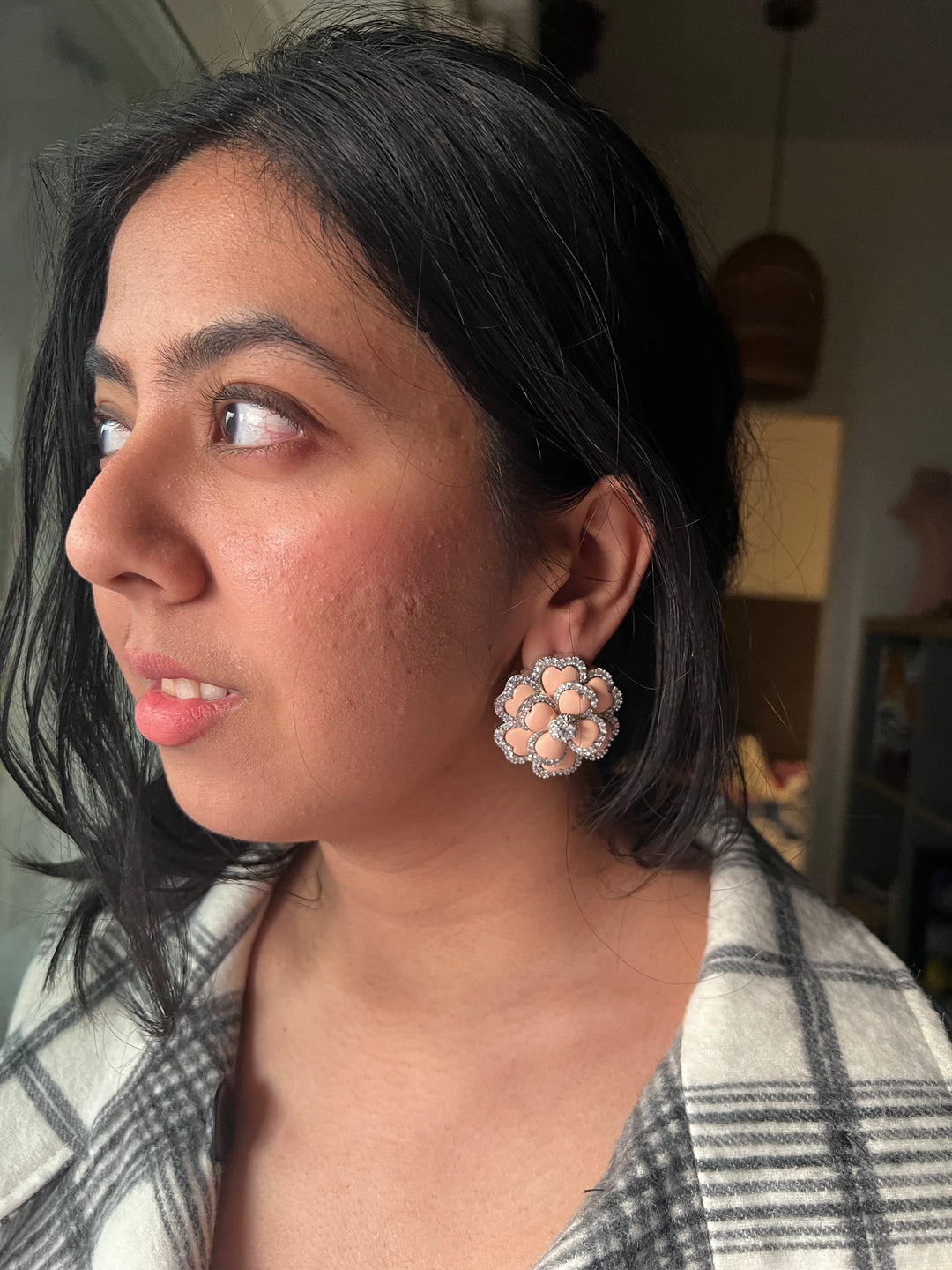 Elegant Designer Coral Stud Earrings | Brass & Stone Embellishments (Copy)