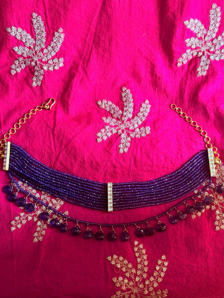 Handmade 925 Silver Amethyst Kundan Choker Necklace | SHIVKA