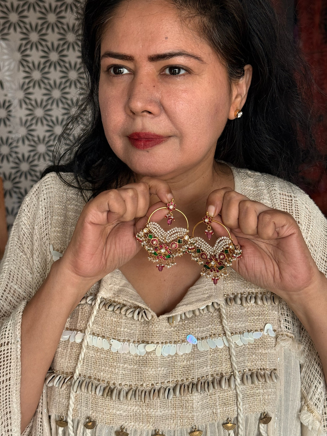 925 Silver Jadau Kundan Earrings | SHIVKA Bridal Earrings