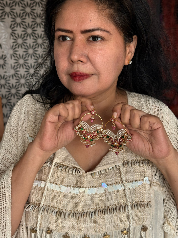 925 Silver Jadau Kundan Earrings | SHIVKA Bridal Earrings