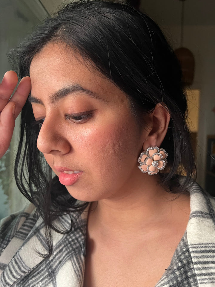 Elegant Designer Coral Stud Earrings | Brass & Stone Embellishments (Copy)