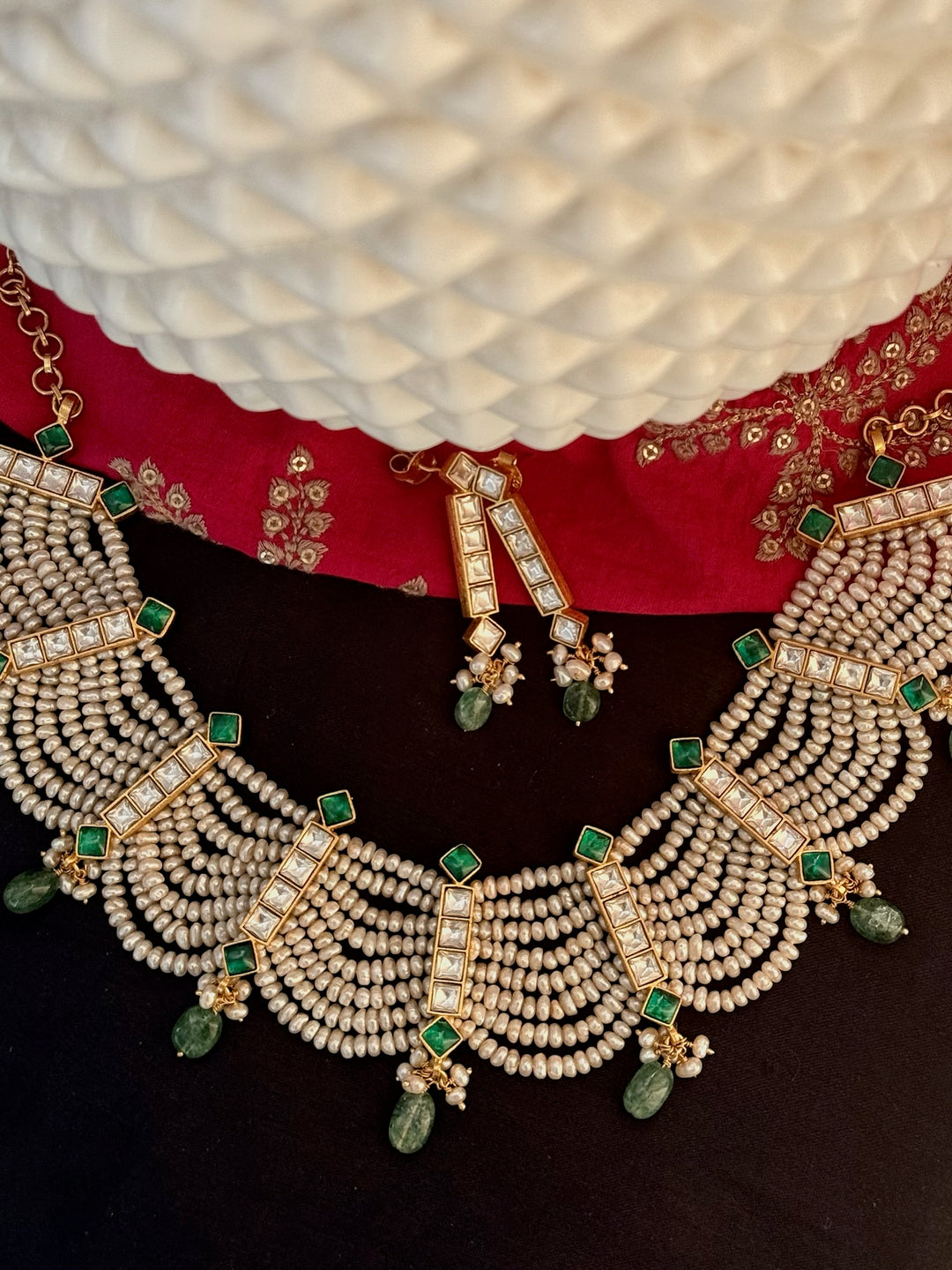 925 Silver Freshwater Pearl Kundan Necklace Set | SHIVKA