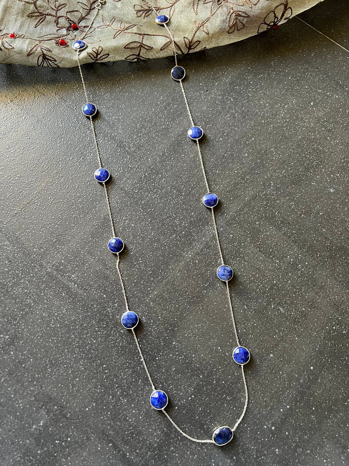 Elegant 925 Silver Bezel Chain with Sapphire Stones - Timeless Sophistication