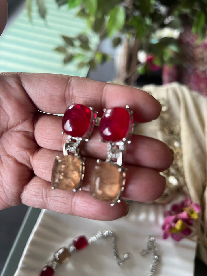 Statement Doublet Stone Necklace with Earrings - Unmatched Quality and Style